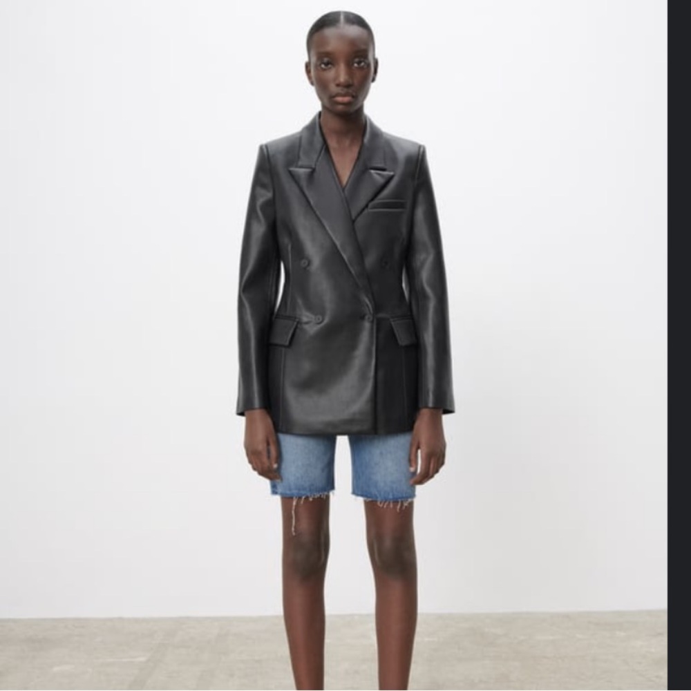 Zara FAUX LEATHER TAILORED BLAZER Black